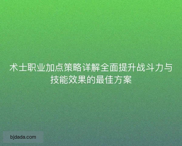 术士职业加点策略详解全面提升战斗力与技能效果的最佳方案
